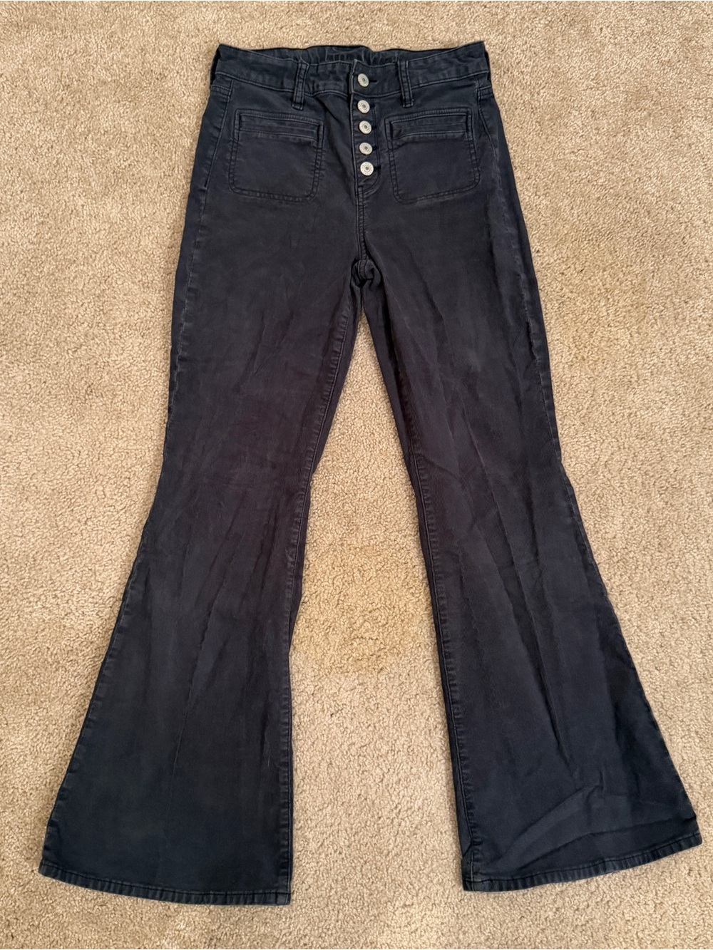 American Eagle Outfitters Dark Grey Corduroy High-Rise Flare Jeans